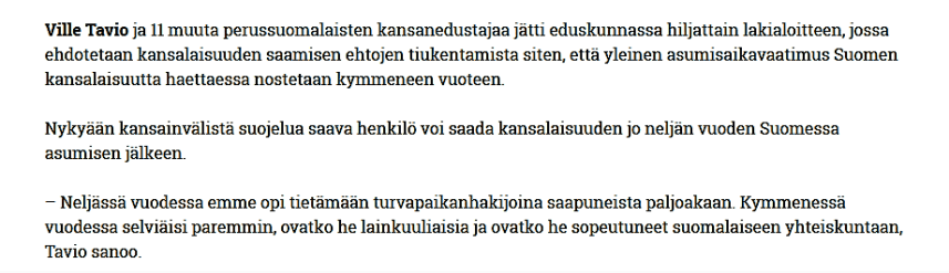 Suomen kansalaisuus Tavio